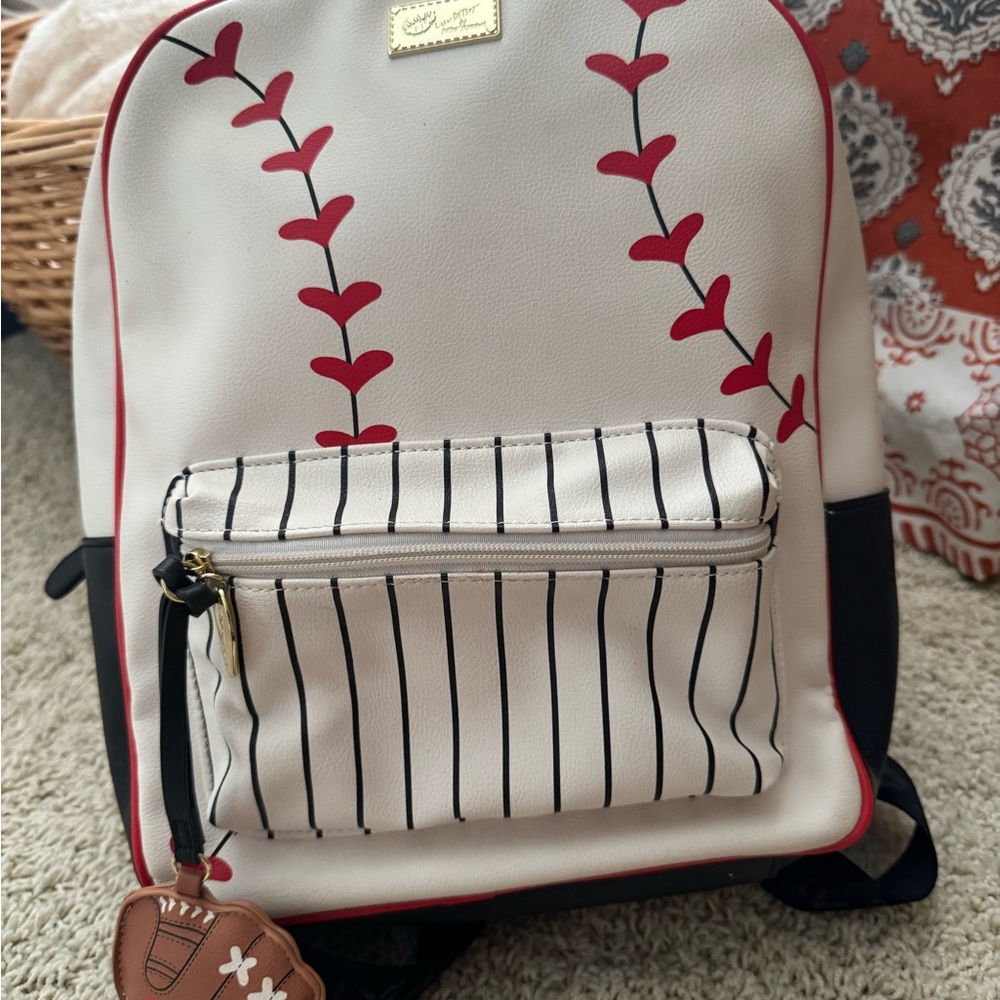 Red and Black Dome-Shaped Bag with Baseball Stitching